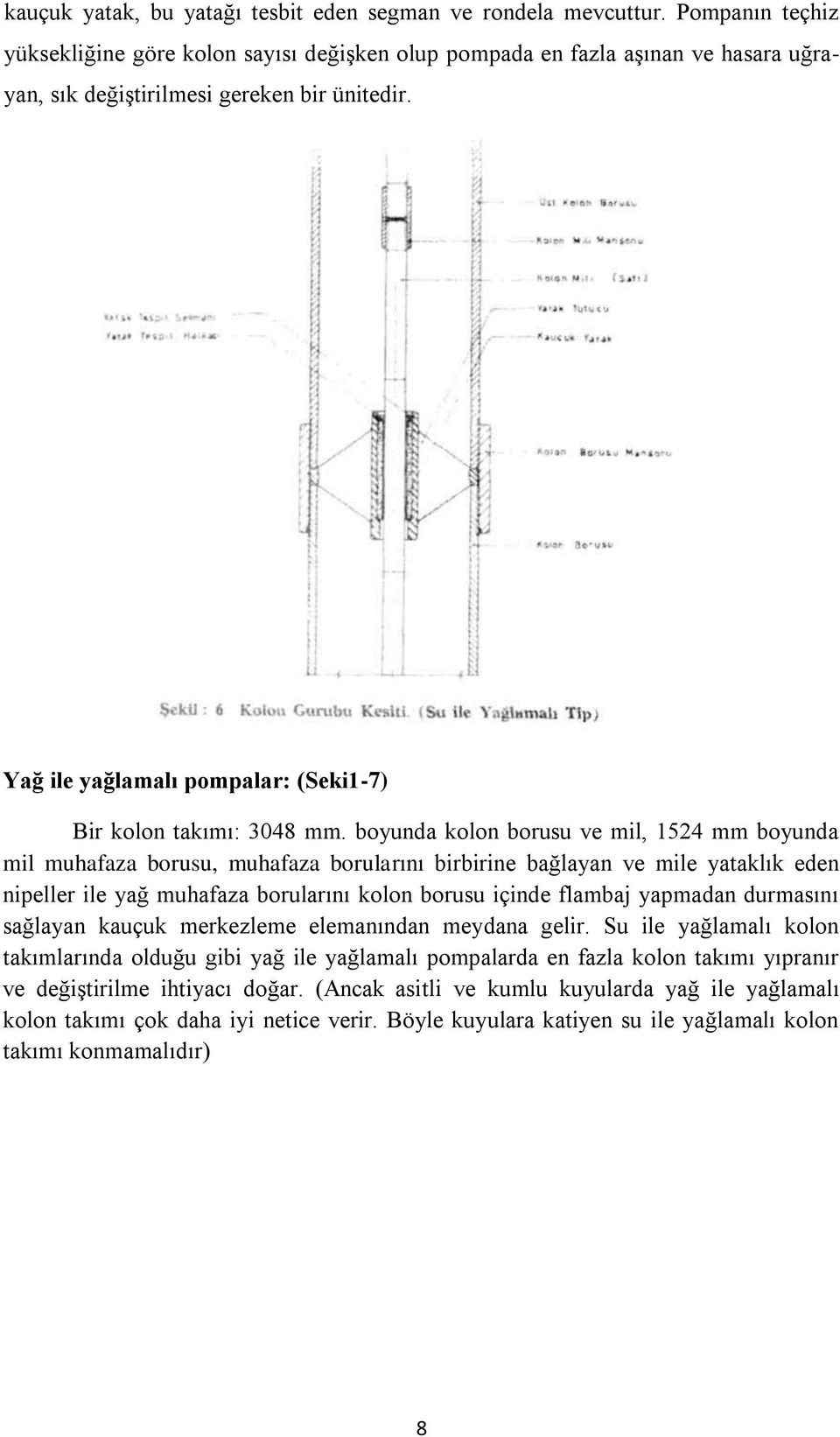 Yağ ile yağlamalı pompalar: (Seki1-7) Bir kolon takımı: 3048 mm.