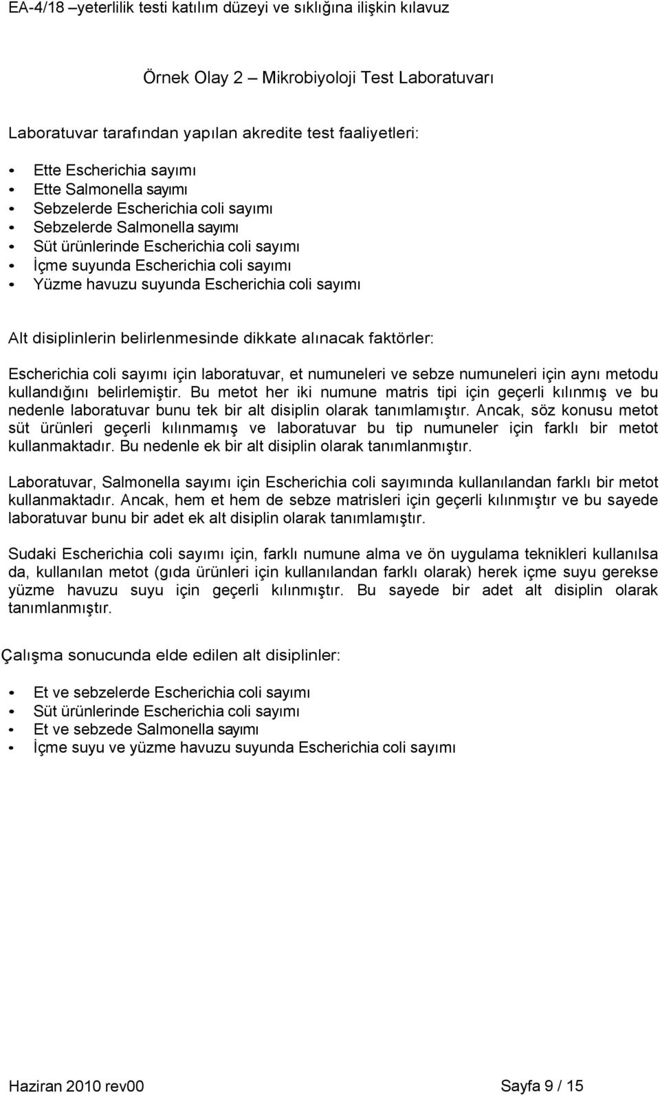 faktörler: Escherichia coli sayımı için laboratuvar, et numuneleri ve sebze numuneleri için aynı metodu kullandığını belirlemiştir.