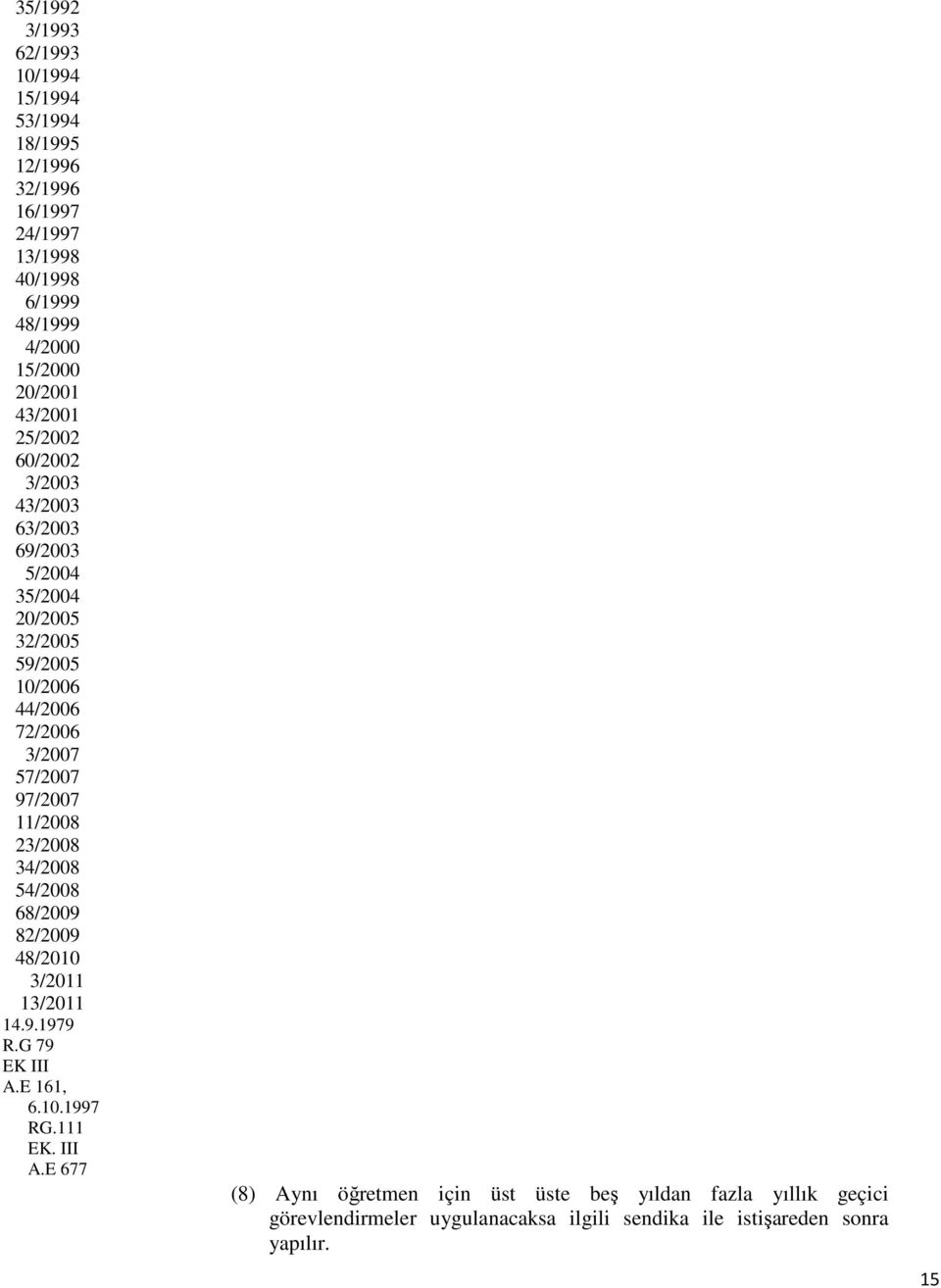 11/2008 23/2008 34/2008 54/2008 68/2009 82/2009 48/2010 3/2011 13/2011 14.9.1979 R.G 79 EK III A.