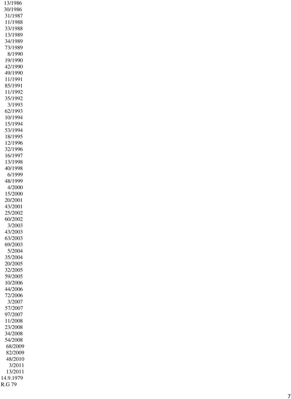 15/2000 20/2001 43/2001 25/2002 60/2002 3/2003 43/2003 63/2003 69/2003 5/2004 35/2004 20/2005 32/2005 59/2005 10/2006