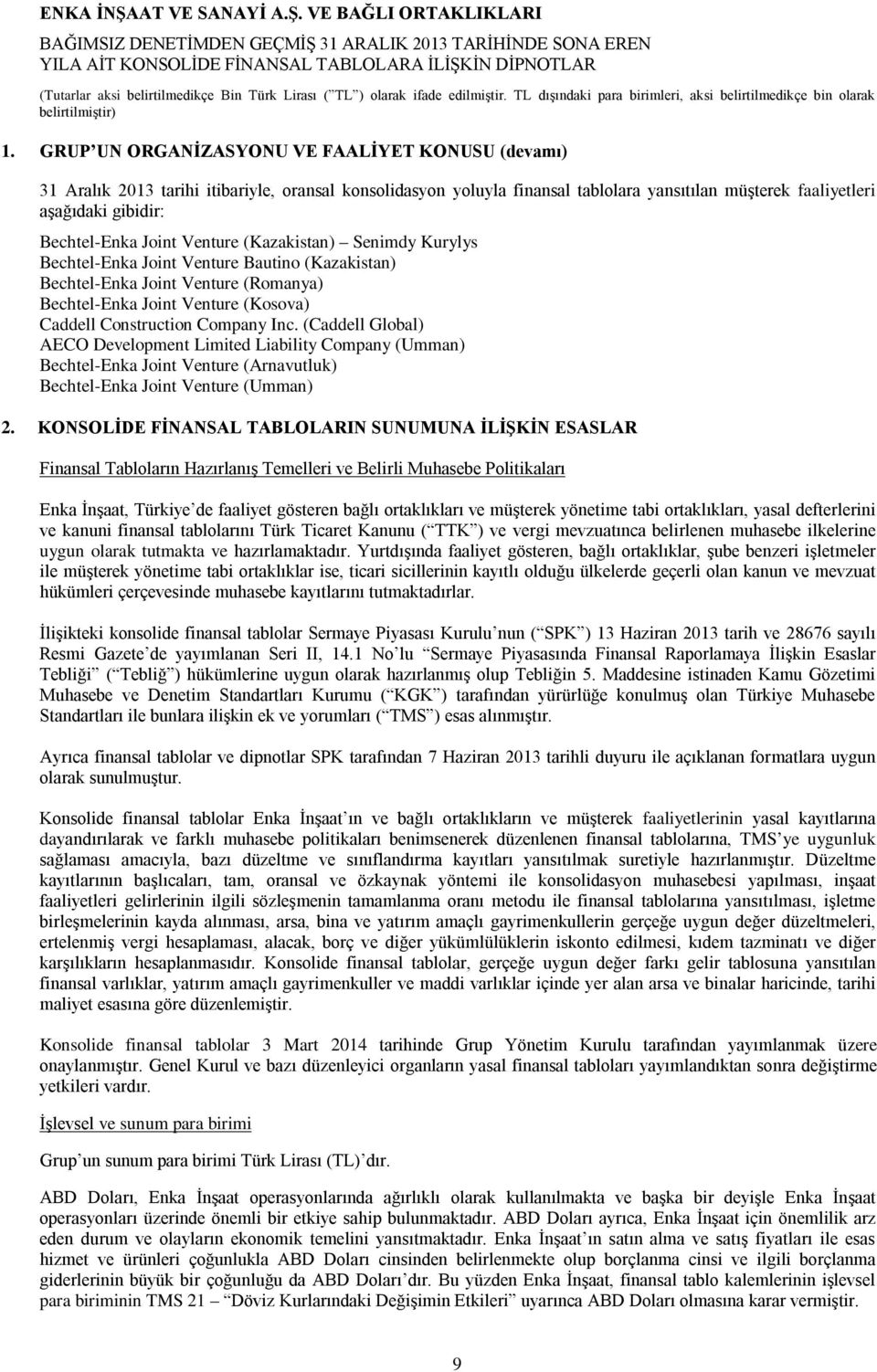 Company Inc. (Caddell Global) AECO Development Limited Liability Company (Umman) Bechtel-Enka Joint Venture (Arnavutluk) Bechtel-Enka Joint Venture (Umman) 2.