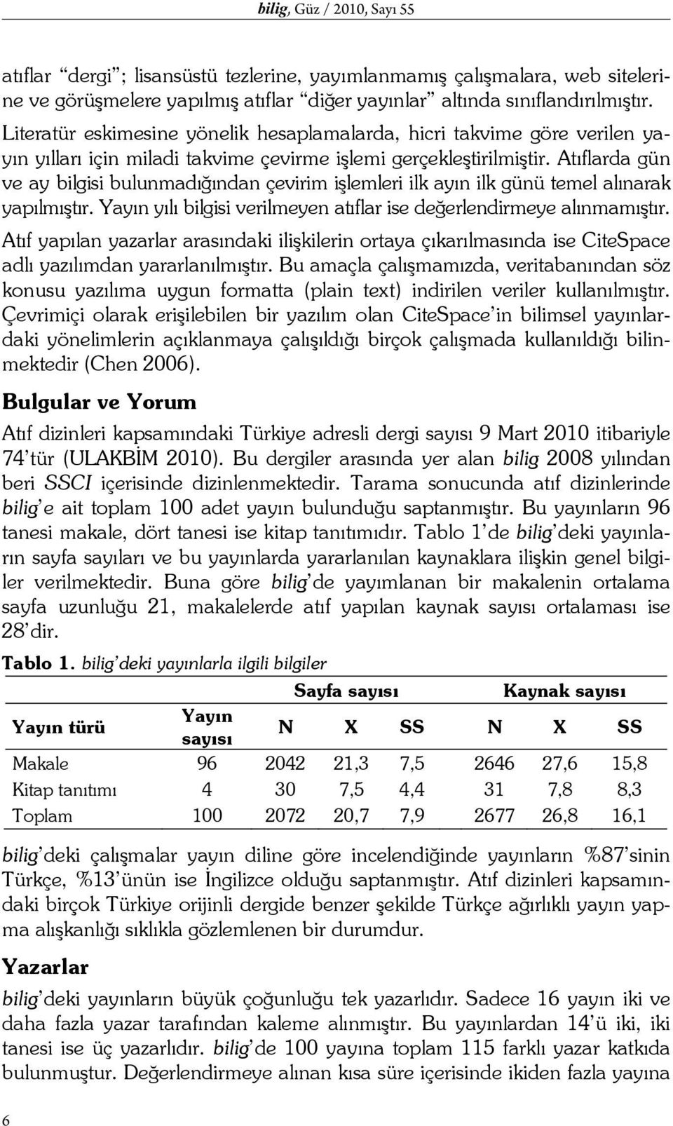 Atıflarda gün ve ay bilgisi bulunmadığından çevirim işlemleri ilk ayın ilk günü temel alınarak yapılmıştır. Yayın yılı bilgisi verilmeyen atıflar ise değerlendirmeye alınmamıştır.