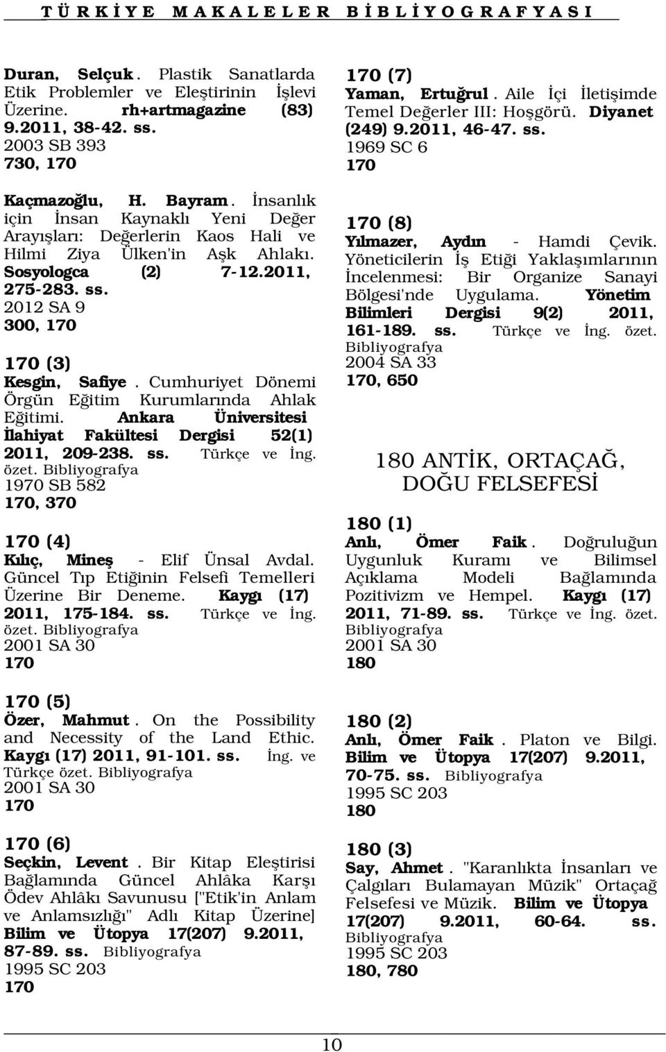 nsanl k için nsan Kaynakl Yeni De er 170 (8) Aray fllar : De erlerin Kaos Hali ve Y lmazer, Ayd n - Hamdi Çevik. Hilmi Ziya Ülken'in Aflk Ahlak.