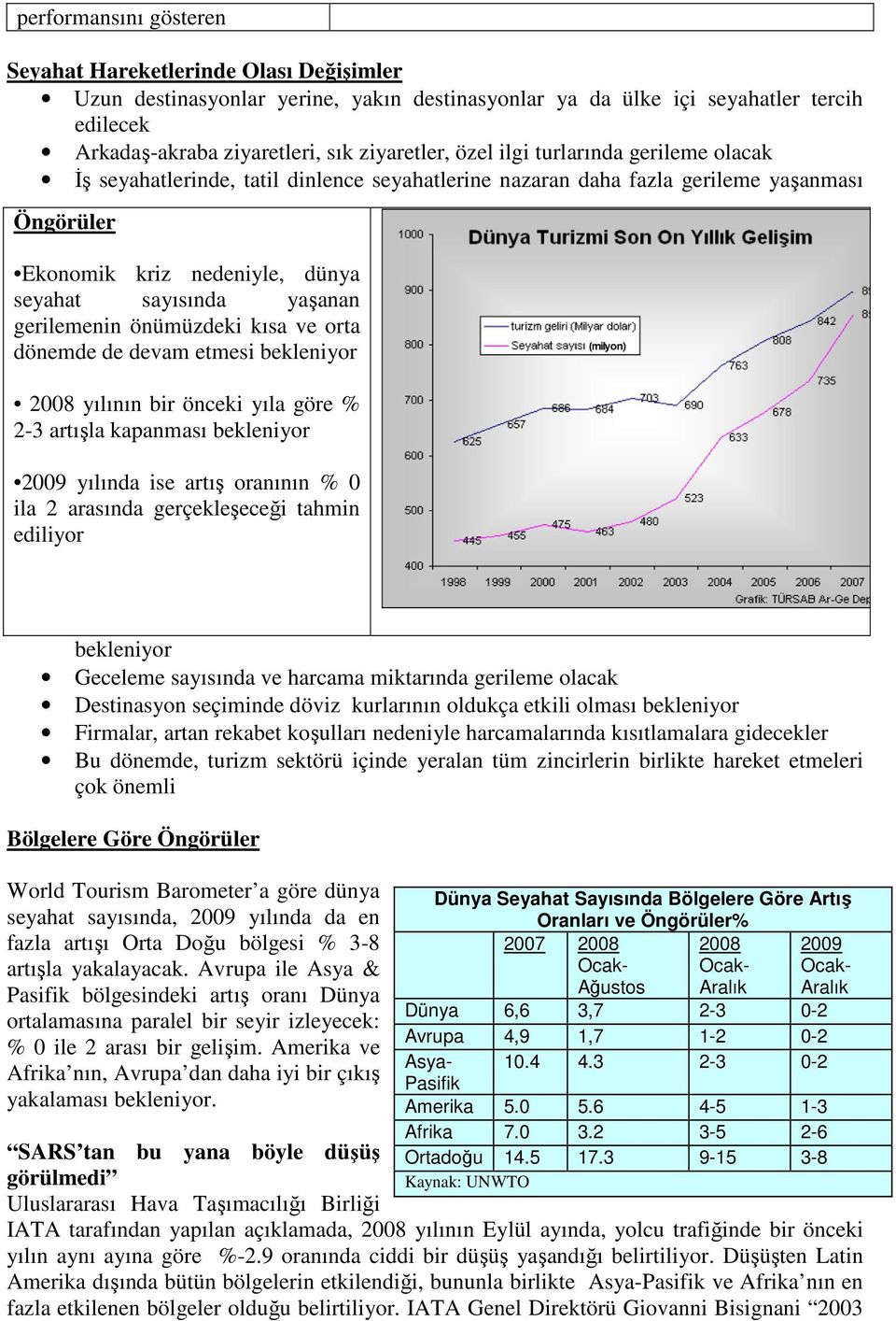 gerilemenin önümüzdeki kısa ve orta dönemde de devam etmesi bekleniyor 2008 yılının bir önceki yıla göre % 2-3 artışla kapanması bekleniyor 2009 yılında ise artış oranının % 0 ila 2 arasında