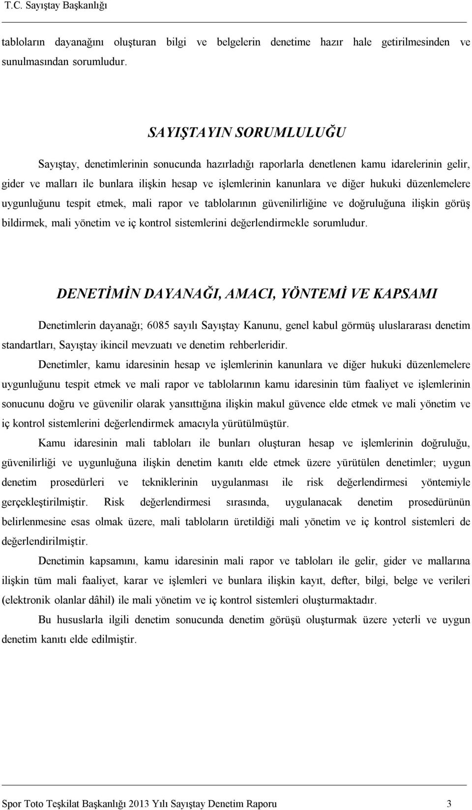 hukuki düzenlemelere uygunluğunu tespit etmek, mali rapor ve tablolarının güvenilirliğine ve doğruluğuna ilişkin görüş bildirmek, mali yönetim ve iç kontrol sistemlerini değerlendirmekle sorumludur.