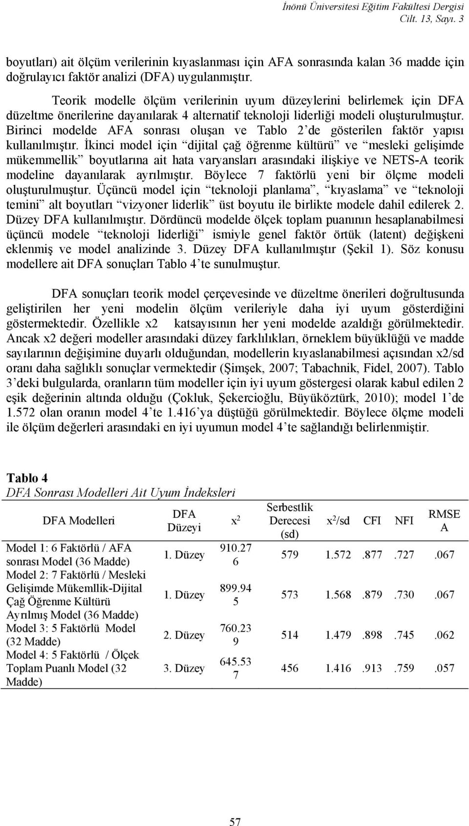 Birinci modelde AFA sonrası oluşan ve Tablo 2 de gösterilen faktör yapısı kullanılmıştır.