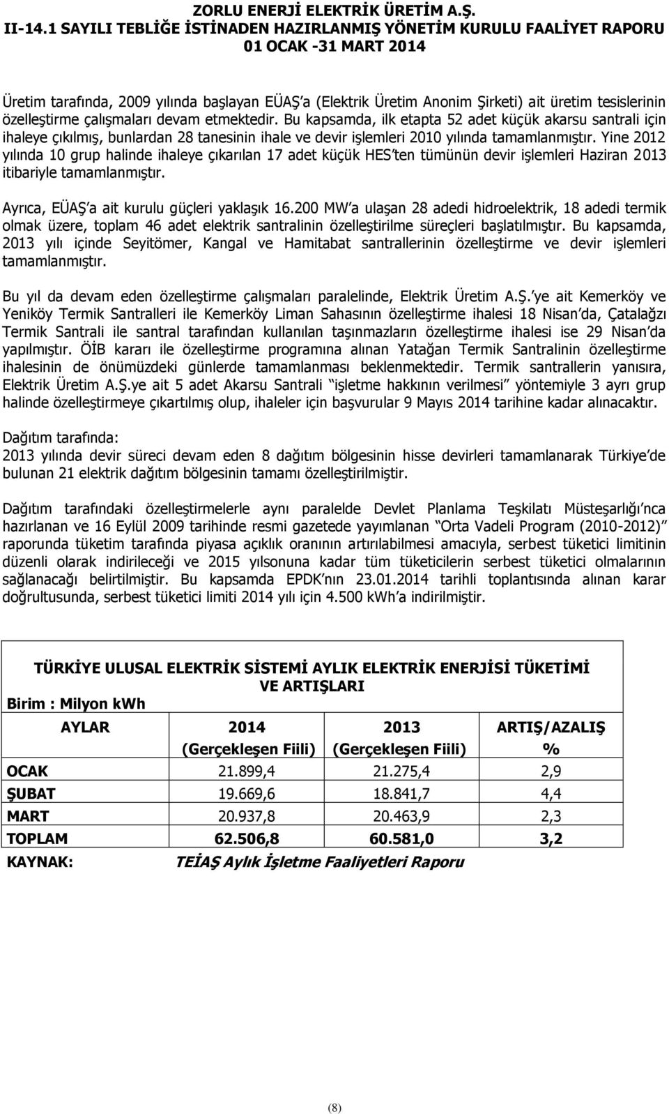 Yine 2012 yılında 10 grup halinde ihaleye çıkarılan 17 adet küçük HES ten tümünün devir işlemleri Haziran 2013 itibariyle tamamlanmıştır. Ayrıca, EÜAŞ a ait kurulu güçleri yaklaşık 16.