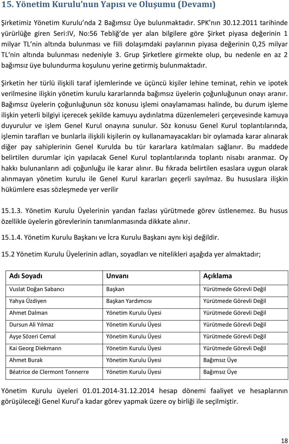 TL nin altında bulunması nedeniyle 3. Grup Şirketlere girmekte olup, bu nedenle en az 2 bağımsız üye bulundurma koşulunu yerine getirmiş bulunmaktadır.