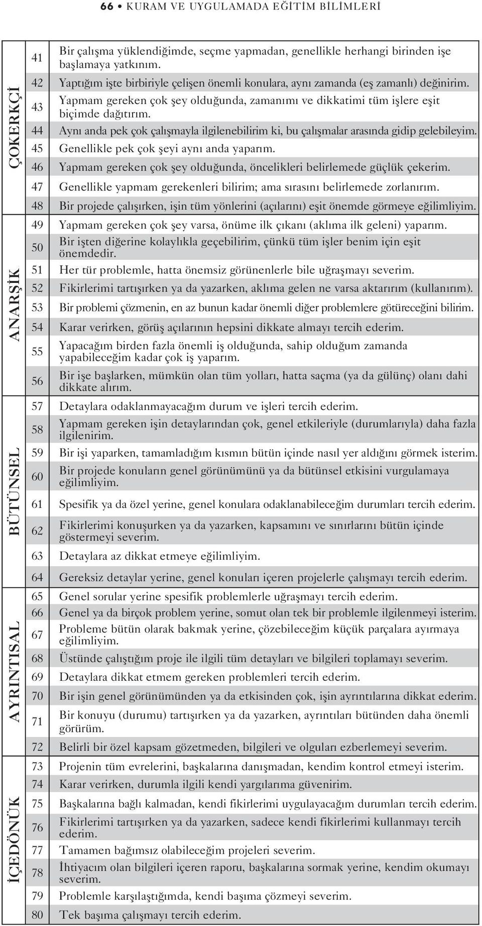 44 Ayn anda pek çok çal flmayla ilgilenebilirim ki, bu çal flmalar aras nda gidip gelebileyim. 45 Genellikle pek çok fleyi ayn anda yapar m.