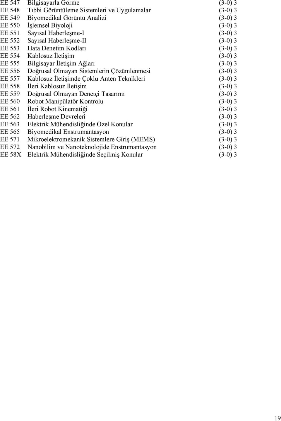 Çözümlenmesi (3-0) 3 EE 557 Kablosuz İletişimde Çoklu Anten Teknikleri (3-0) 3 EE 558 İleri Kablosuz İletişim (3-0) 3 EE 559 Doğrusal Olmayan Denetçi Tasarımı (3-0) 3 EE 560 Robot Manipülatör