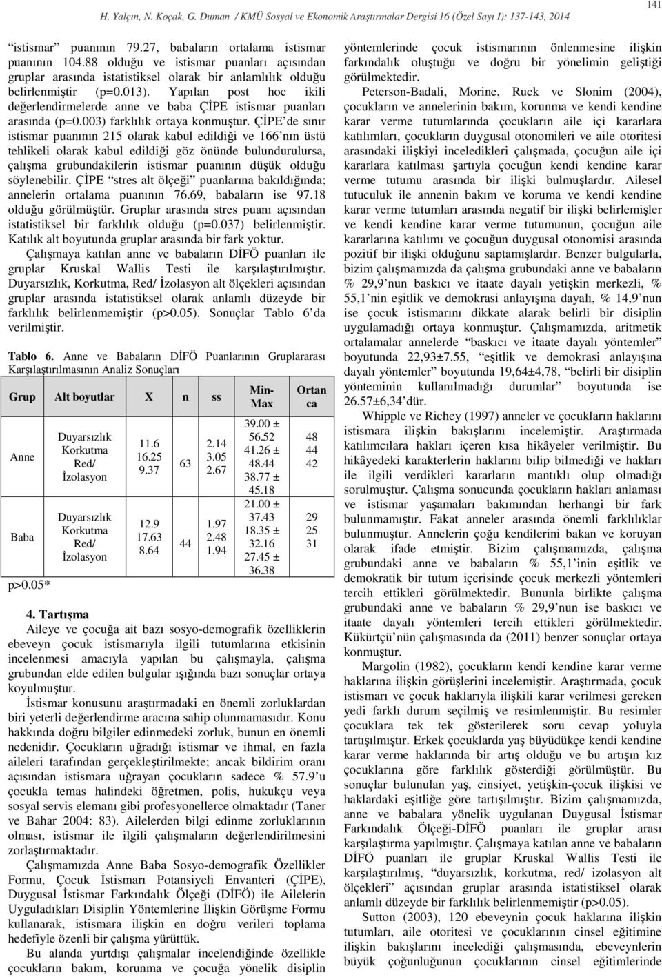 ÇĐPE de sınır istismar puanının 215 olarak kabul edildiği ve 166 nın üstü tehlikeli olarak kabul edildiği göz önünde bulundurulursa, çalışma grubundakilerin istismar puanının düşük olduğu