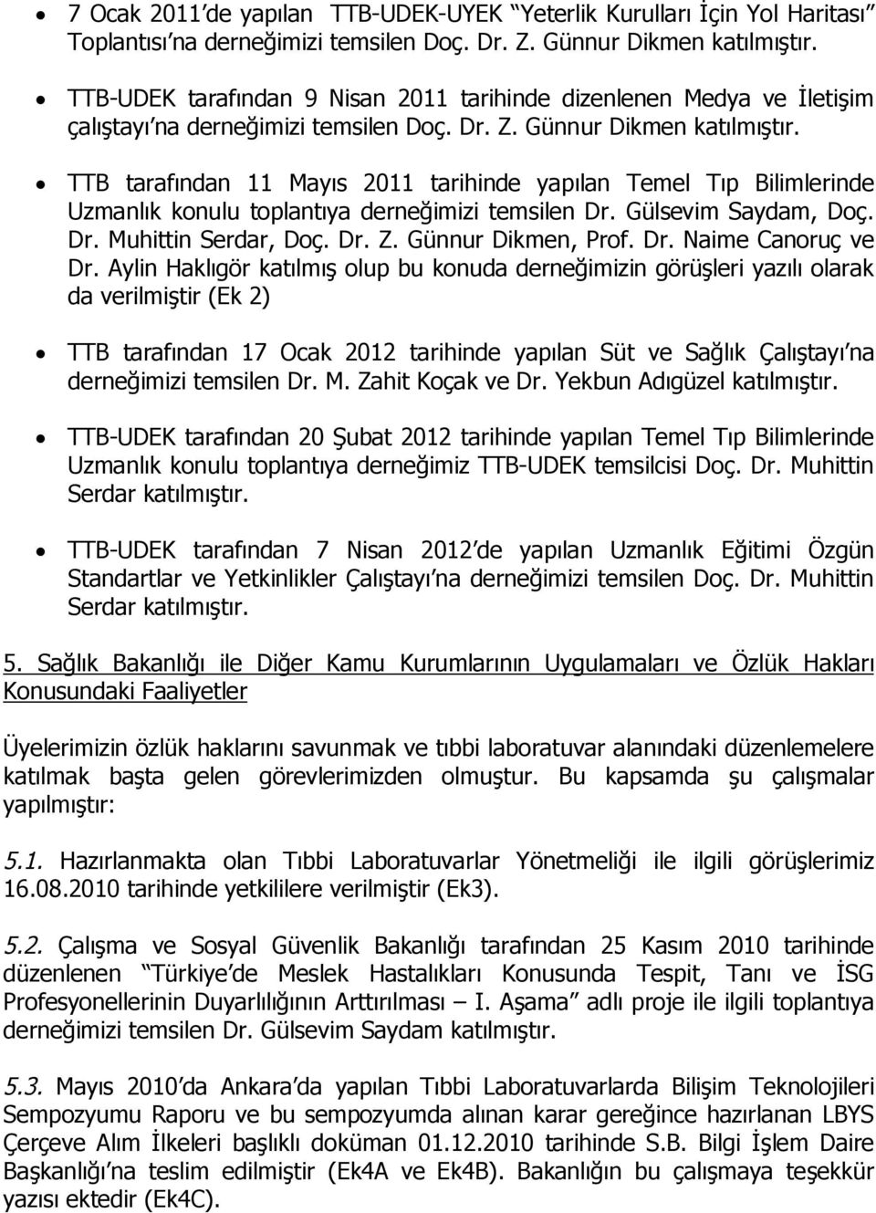 TTB tarafından 11 Mayıs 2011 tarihinde yapılan Temel Tıp Bilimlerinde Uzmanlık konulu toplantıya derneğimizi temsilen Dr. Gülsevim Saydam, Doç. Dr. Muhittin Serdar, Doç. Dr. Z. Günnur Dikmen, Prof.