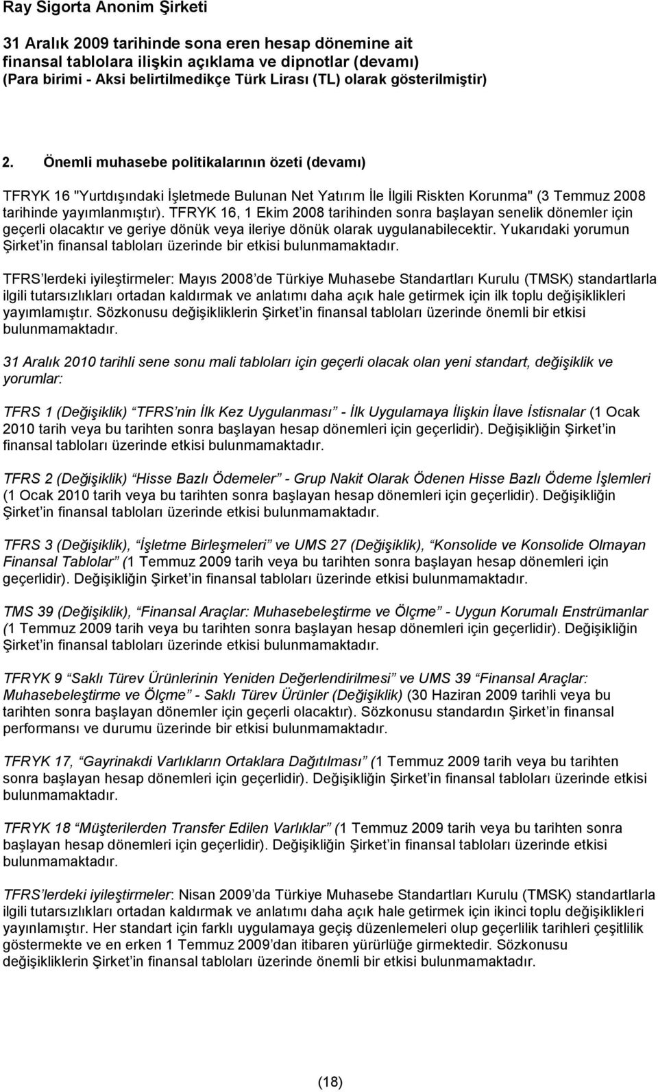 Yukarıdaki yorumun Şirket in finansal tabloları üzerinde bir etkisi bulunmamaktadır.