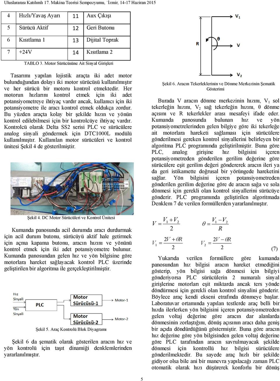 Motor Sürücüsüne Ait Sinyal Girişleri Tasarımı yapılan lojistik araçta iki adet motor bulunduğundan dolayı iki motor sürücüsü kullanılmıştır ve her sürücü bir motoru kontrol etmektedir.