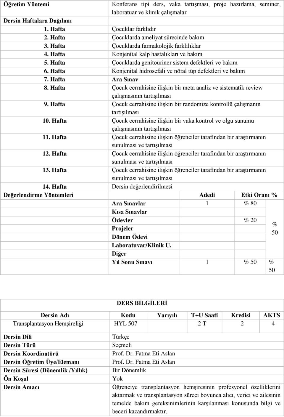 Hafta Konjenital hidrosefali ve nöral tüp defektleri ve bakım 7. Hafta Ara Sınav 8. Hafta Çocuk cerrahisine ilişkin bir meta analiz ve sistematik review çalışmasının tartışılması 9.