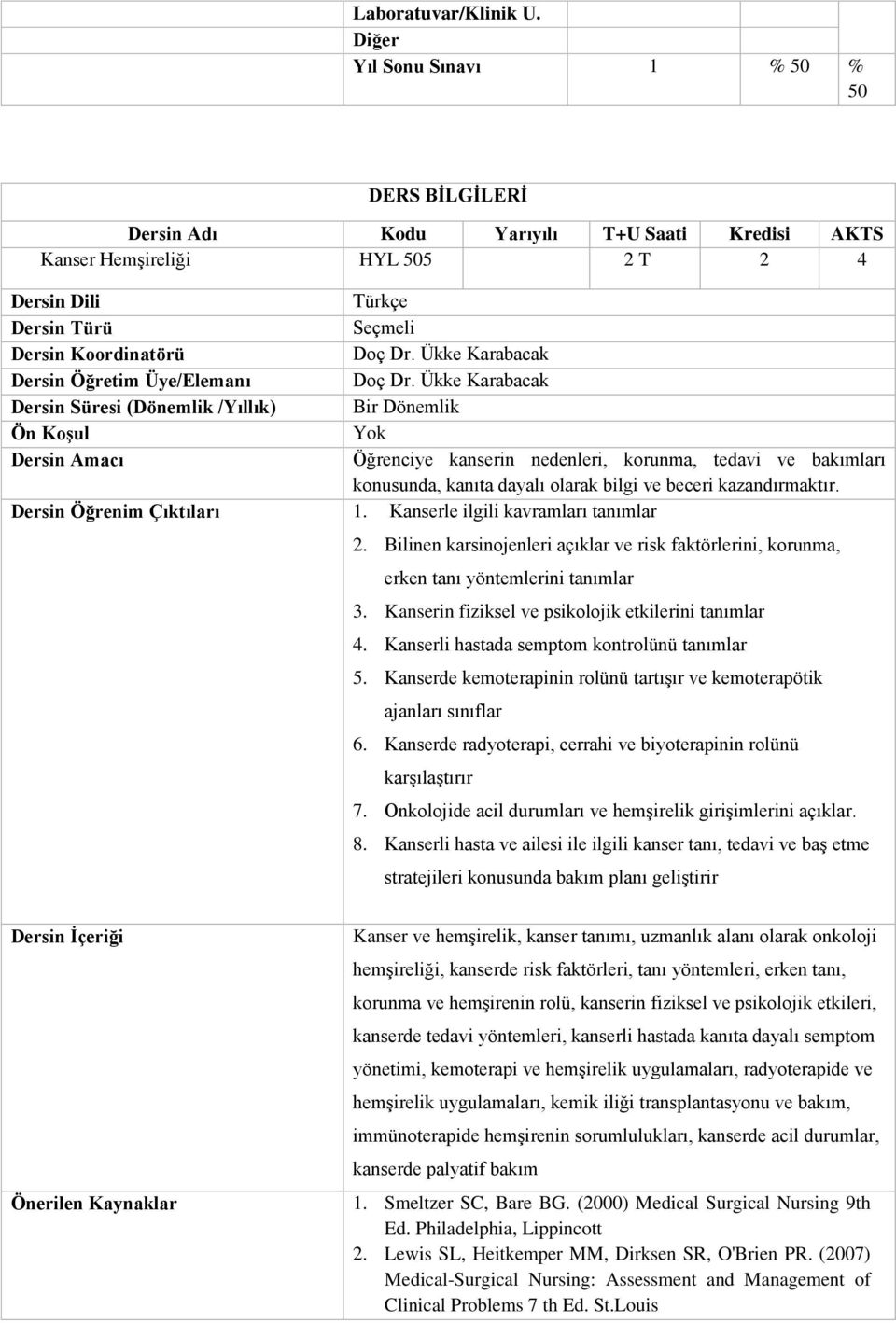 Dersin Öğrenim Çıktıları 1. Kanserle ilgili kavramları tanımlar 2. Bilinen karsinojenleri açıklar ve risk faktörlerini, korunma, erken tanı yöntemlerini tanımlar 3.