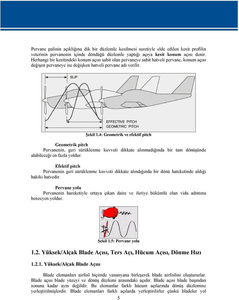 4: Geometrik ve efektif pitch Geometrik pitch Pervanenin, geri sürüklenme kuvveti dikkate alınmadığında bir tam dönüşünde alabileceği en fazla yoldur.