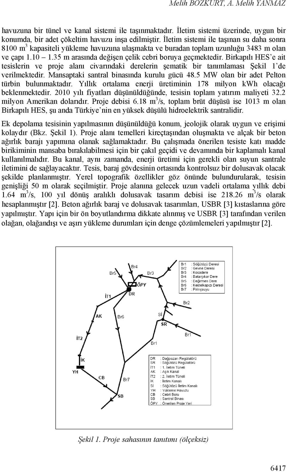 Birkapılı HES e ait tesislerin ve proje alanı civarındaki derelerin şematik bir tanımlaması Şekil 1 de verilmektedir. Mansaptaki santral binasında kurulu gücü 48.