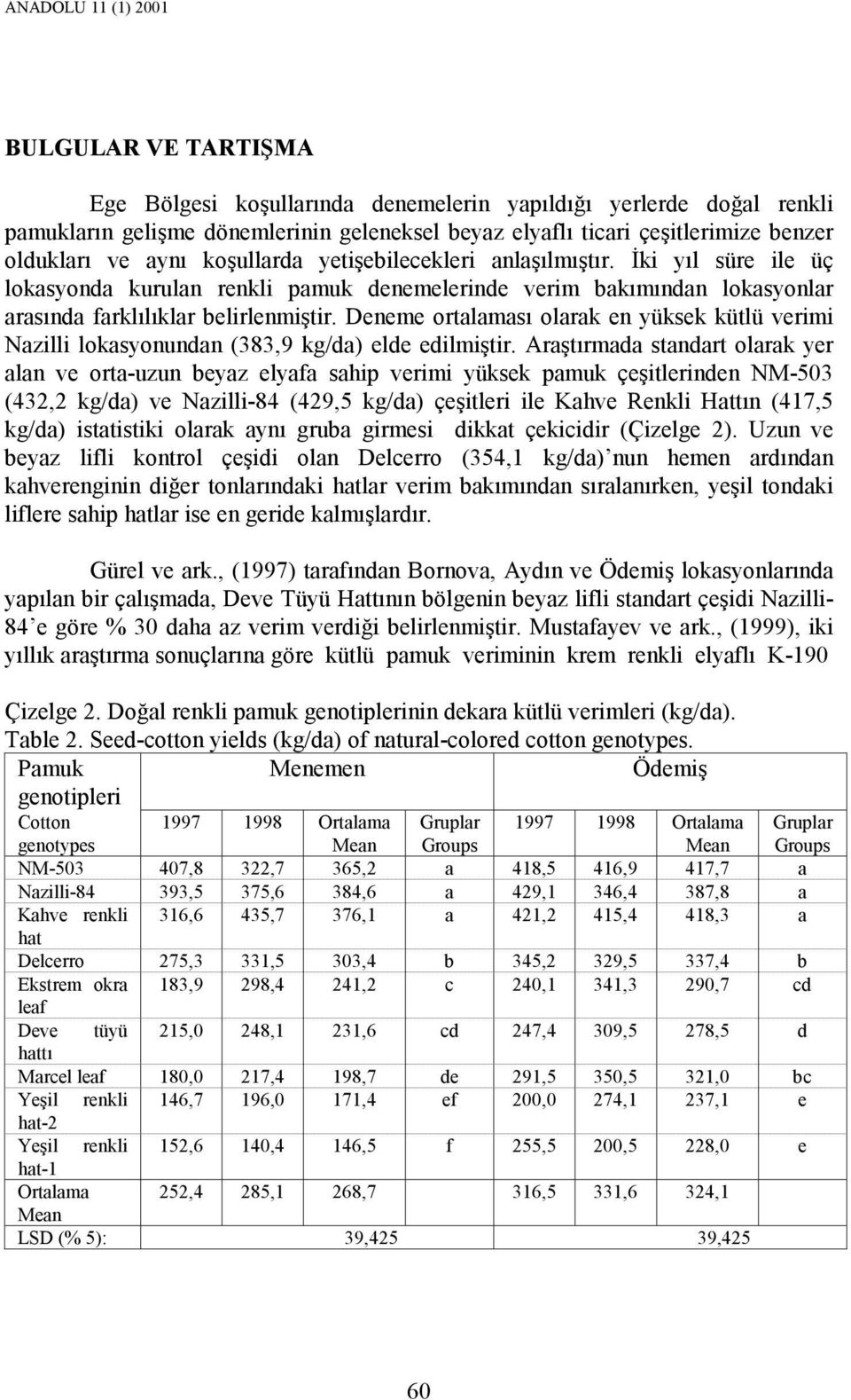 Deneme ortalaması olarak en yüksek kütlü verimi Nazilli lokasyonundan (383,9 kg/da) elde edilmiştir.