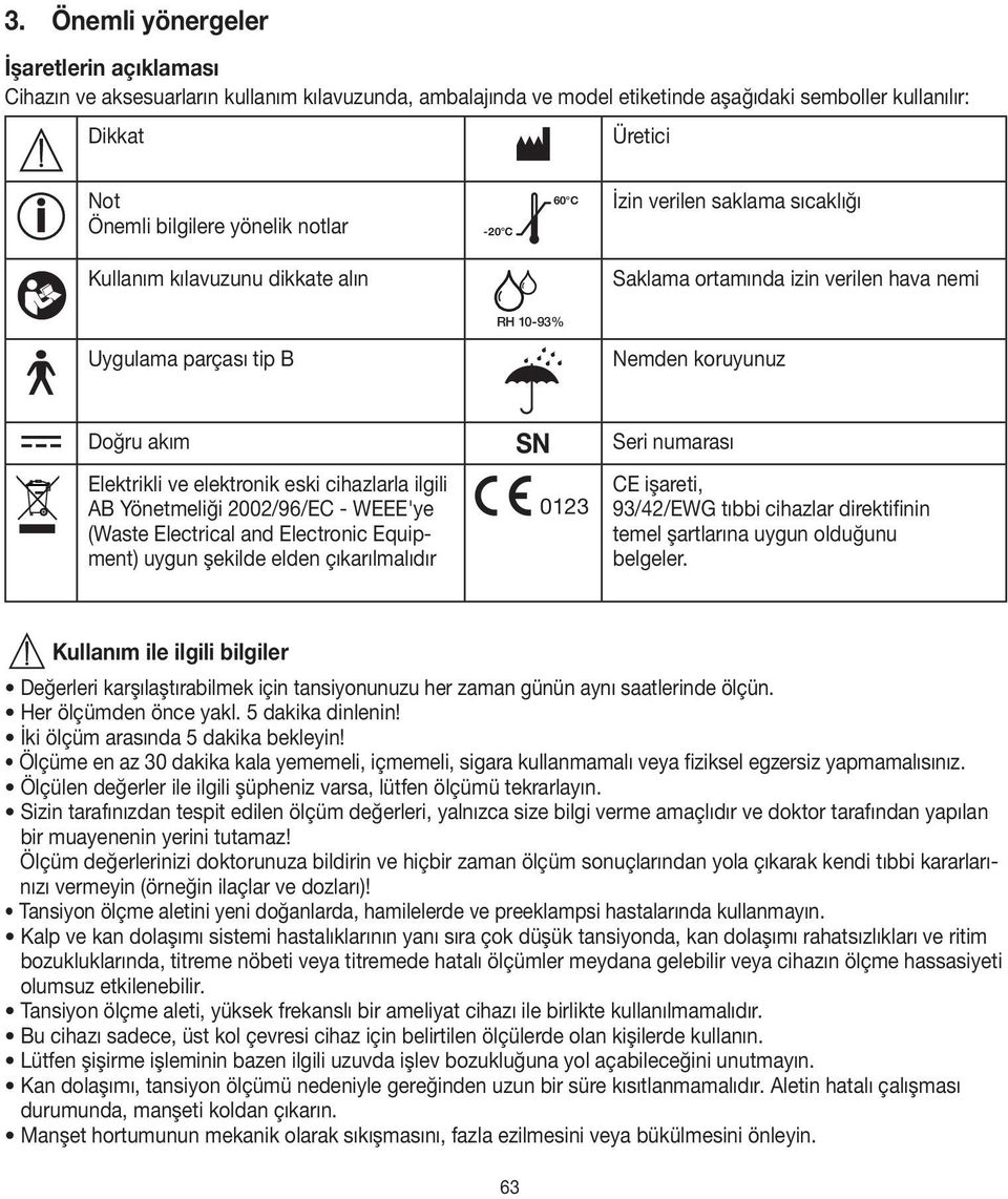 numarası Elektrikli ve elektronik eski cihazlarla ilgili AB Yönetmeliği 2002/96/EC - WEEE'ye (Waste Electrical and Electronic Equipment) uygun şekilde elden çıkarılmalıdır 0123 CE işareti, 93/42/EWG