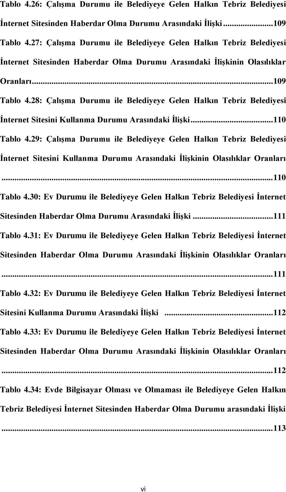 28: ÇalıĢma Durumu ile Belediyeye Gelen Halkın Tebriz Belediyesi Ġnternet Sitesini Kullanma Durumu Arasındaki ĠliĢki... 110 Tablo 4.