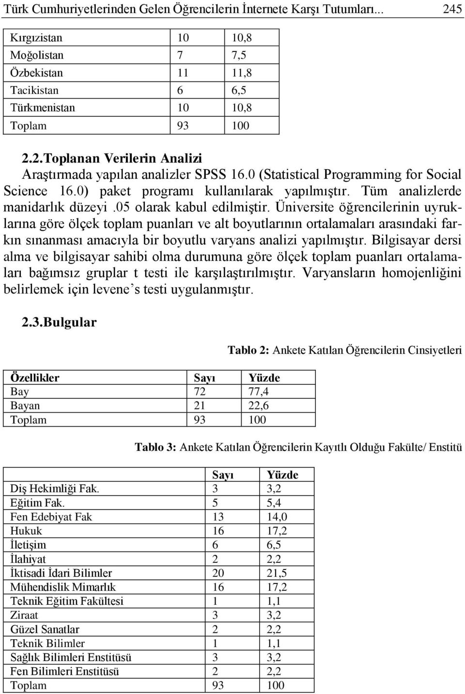 Üniversite öğrencilerinin uyruklarına göre ölçek toplam puanları ve alt boyutlarının ortalamaları arasındaki farkın sınanması amacıyla bir boyutlu varyans analizi yapılmıştır.