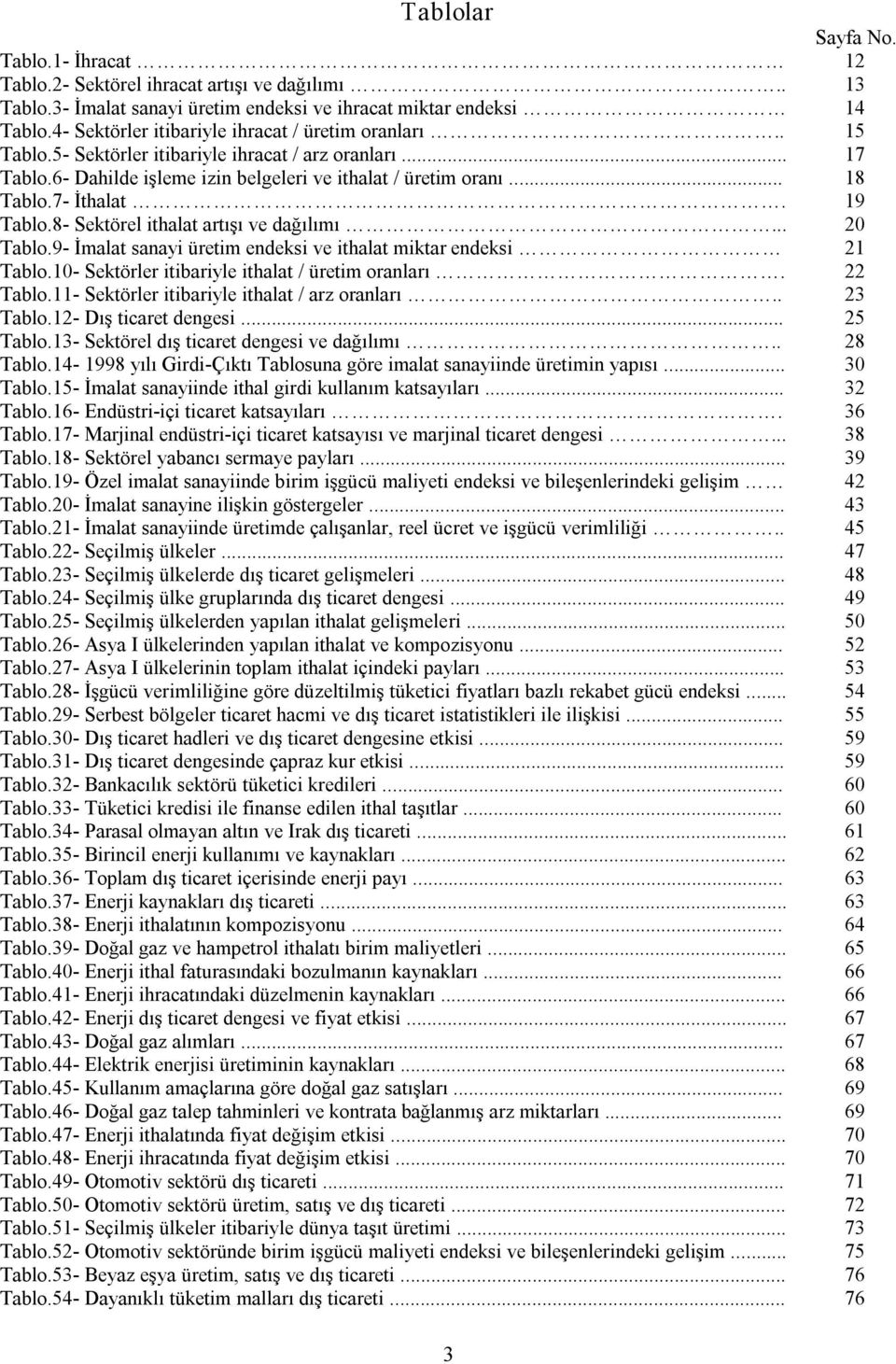 10 Sektörler itibariyle ithalat / üretim oranları. Tablo.11 Sektörler itibariyle ithalat / arz oranları.. Tablo.12 Dış ticaret dengesi... Tablo.13 Sektörel dış ticaret dengesi ve dağılımı.. Tablo.14 1998 yılı Girdi Çıktı Tablosuna göre imalat sanayiinde üretimin yapısı.