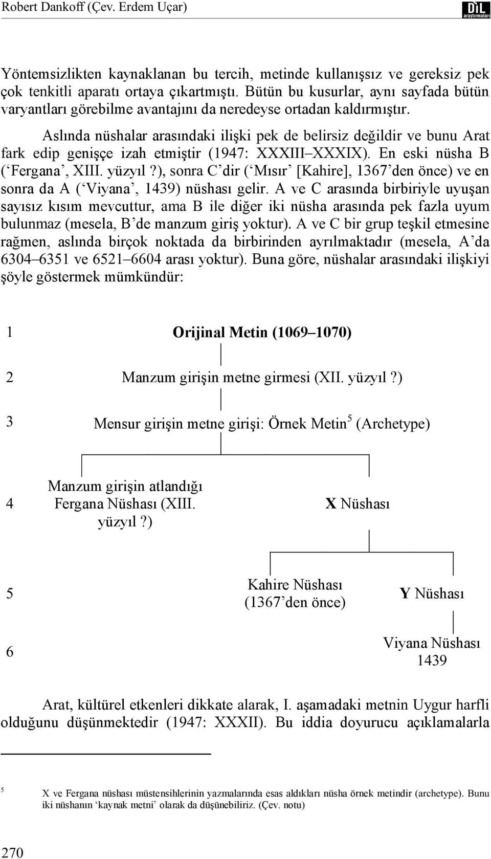 Aslında nüshalar arasındaki ilişki pek de belirsiz değildir ve bunu Arat fark edip genişçe izah etmiştir (1947: XXXIII XXXIX). En eski nüsha B ( Fergana, XIII. yüzyıl?