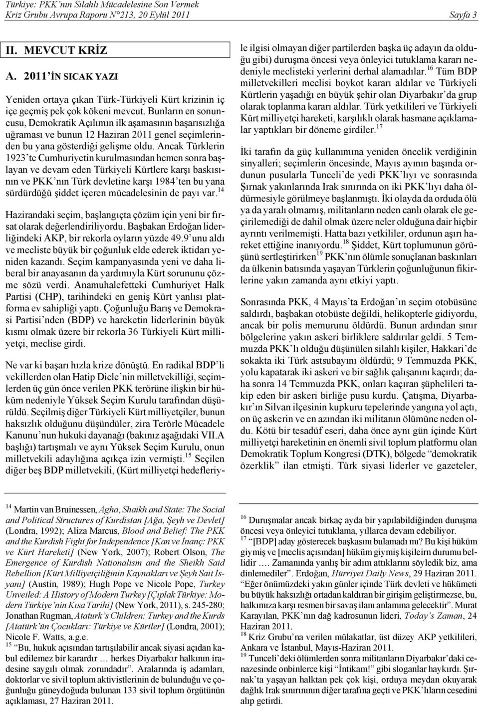 Ancak Türklerin 1923 te Cumhuriyetin kurulmasından hemen sonra başlayan ve devam eden Türkiyeli Kürtlere karşı baskısının ve PKK nın Türk devletine karşı 1984 ten bu yana sürdürdüğü şiddet içeren