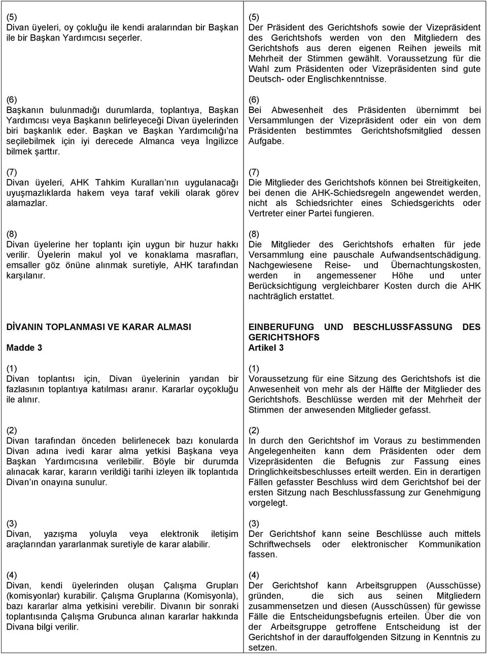 Başkan ve Başkan Yardımcılığı na seçilebilmek için iyi derecede Almanca veya İngilizce bilmek şarttır.