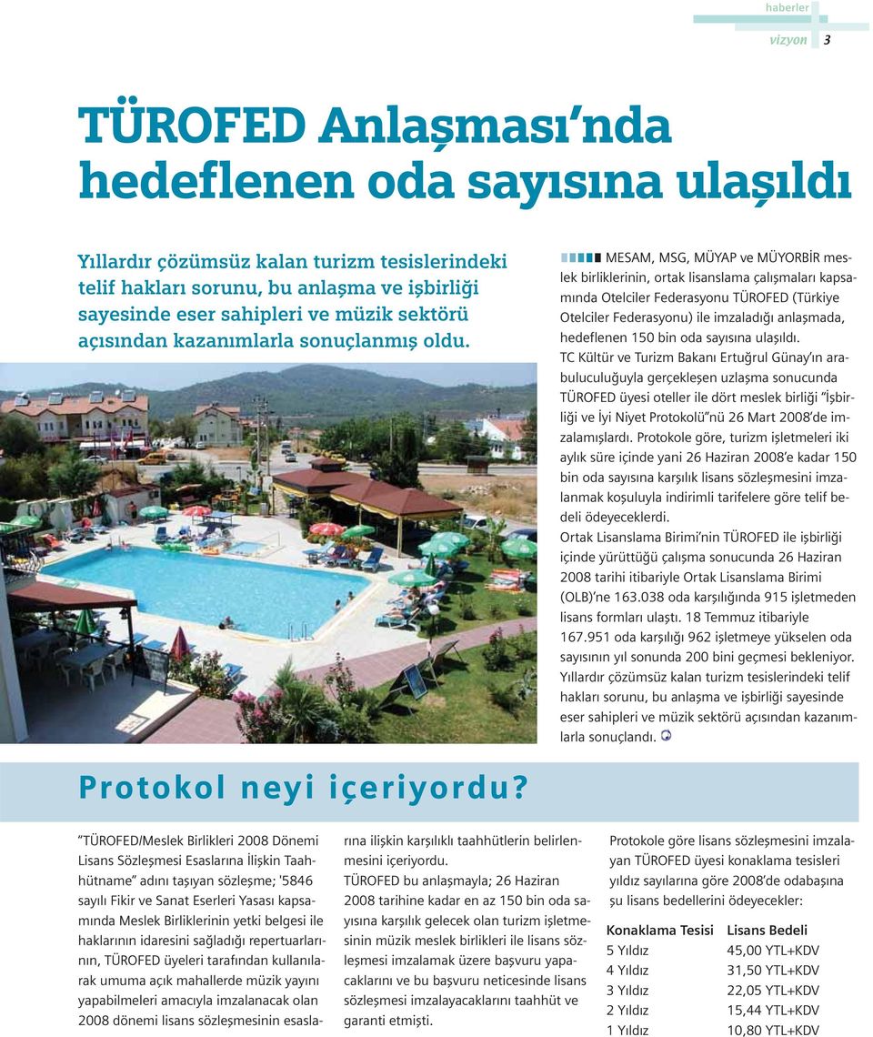 MESAM, MSG, MÜYAP ve MÜYORB R meslek birliklerinin, ortak lisanslama çal flmalar kapsam nda Otelciler Federasyonu TÜROFED (Türkiye Otelciler Federasyonu) ile imzalad anlaflmada, hedeflenen 150 bin