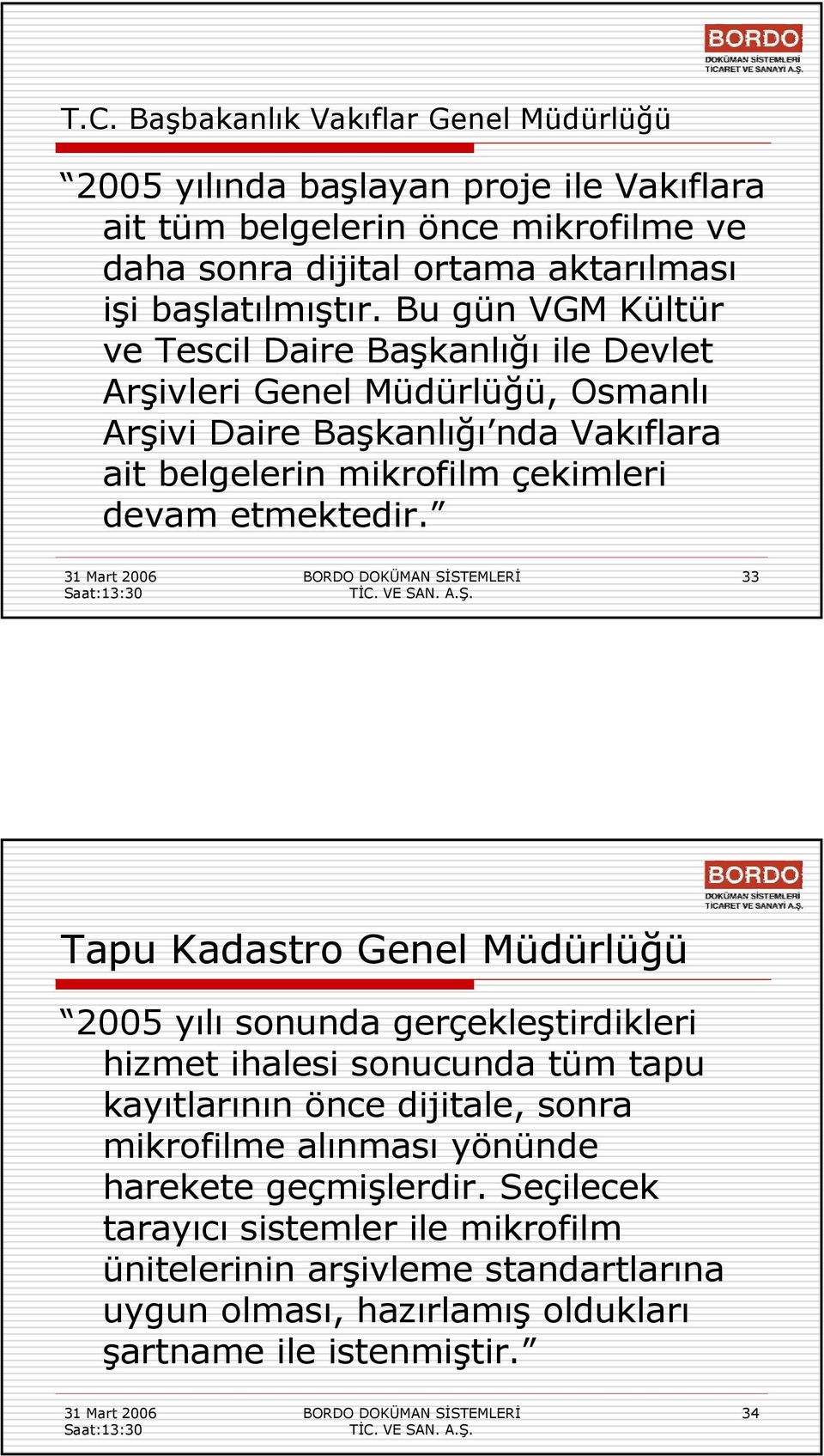 Bu gün VGM Kültür ve Tescil Daire Başkanlığı ile Devlet Arşivleri Genel Müdürlüğü, Osmanlı Arşivi Daire Başkanlığı nda Vakıflara ait belgelerin mikrofilm çekimleri devam