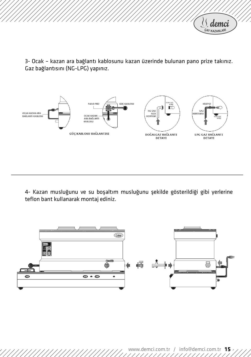 4- Kazan musluğunu ve su boşaltım musluğunu şekilde gösterildiği