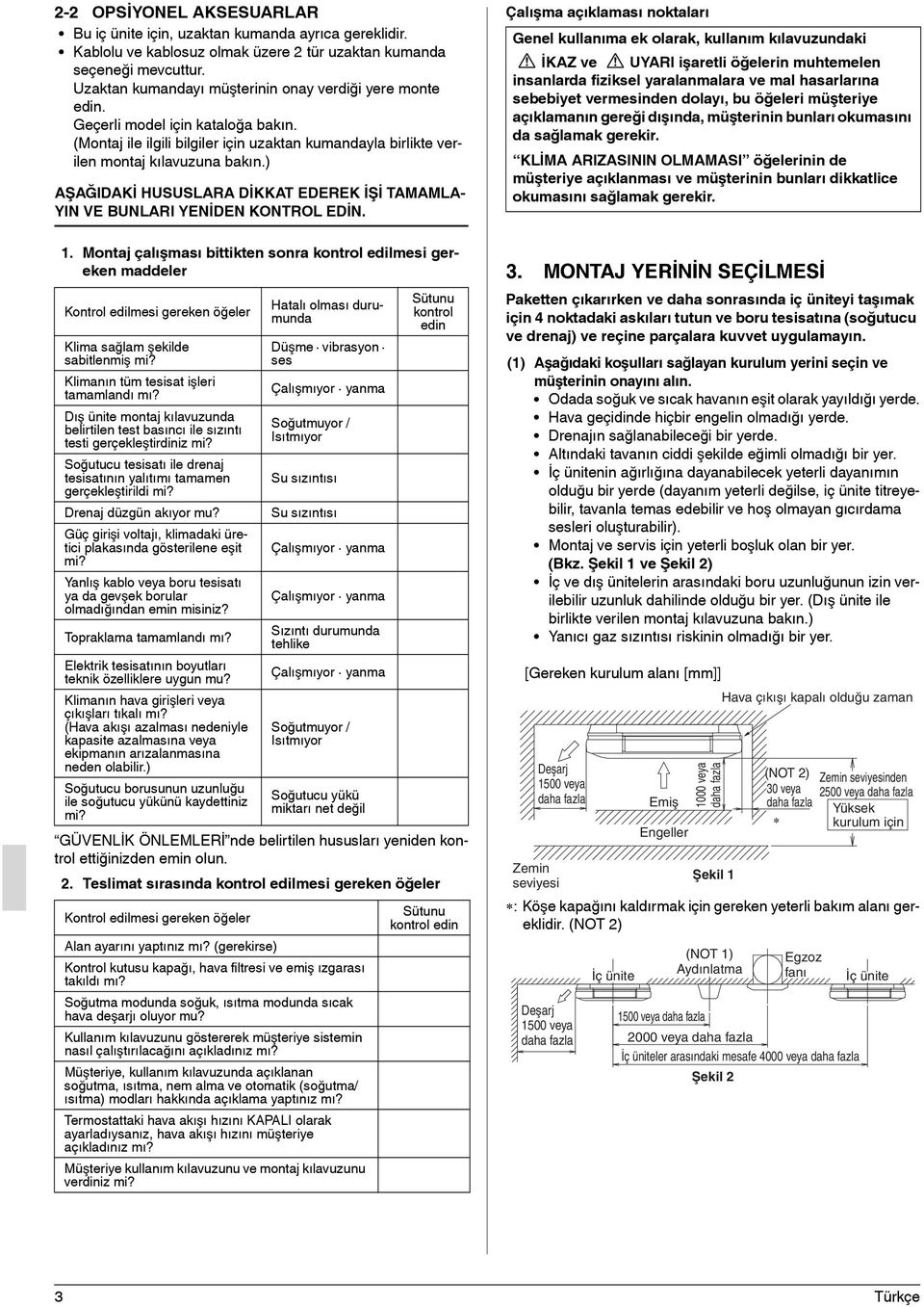 ) AŞAĞIDAKİ HUSUSLARA DİKKAT EDEREK İŞİ TAMAMLA- YIN VE BUNLARI YENİDEN KONTROL EDİN. 1.