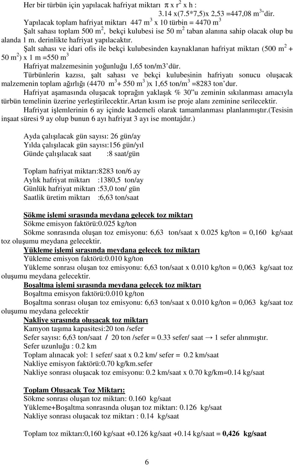 Şalt sahası ve idari ofis ile bekçi kulubesinden kaynaklanan hafriyat miktarı (500 m 2 + 50 m 2 ) x 1 m =550 m 3 Hafriyat malzemesinin yoğunluğu 1,65 ton/m3 dür.