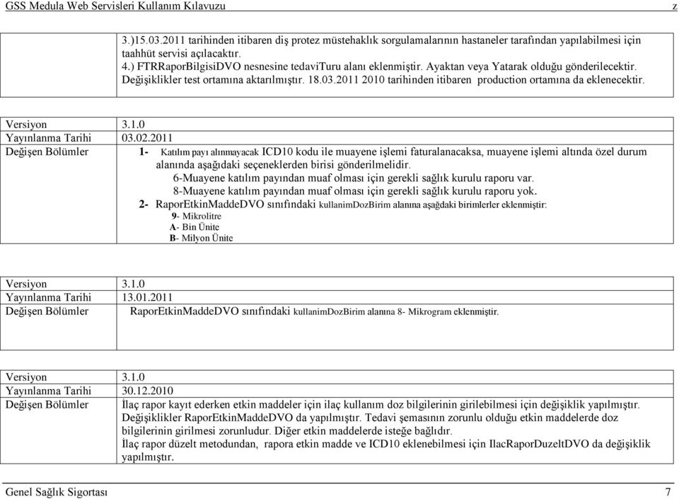 2011 2010 tarihinden itibaren production ortamına da eklenecektir. Versiyon 3.1.0 Yayınlanma Tarihi 03.02.