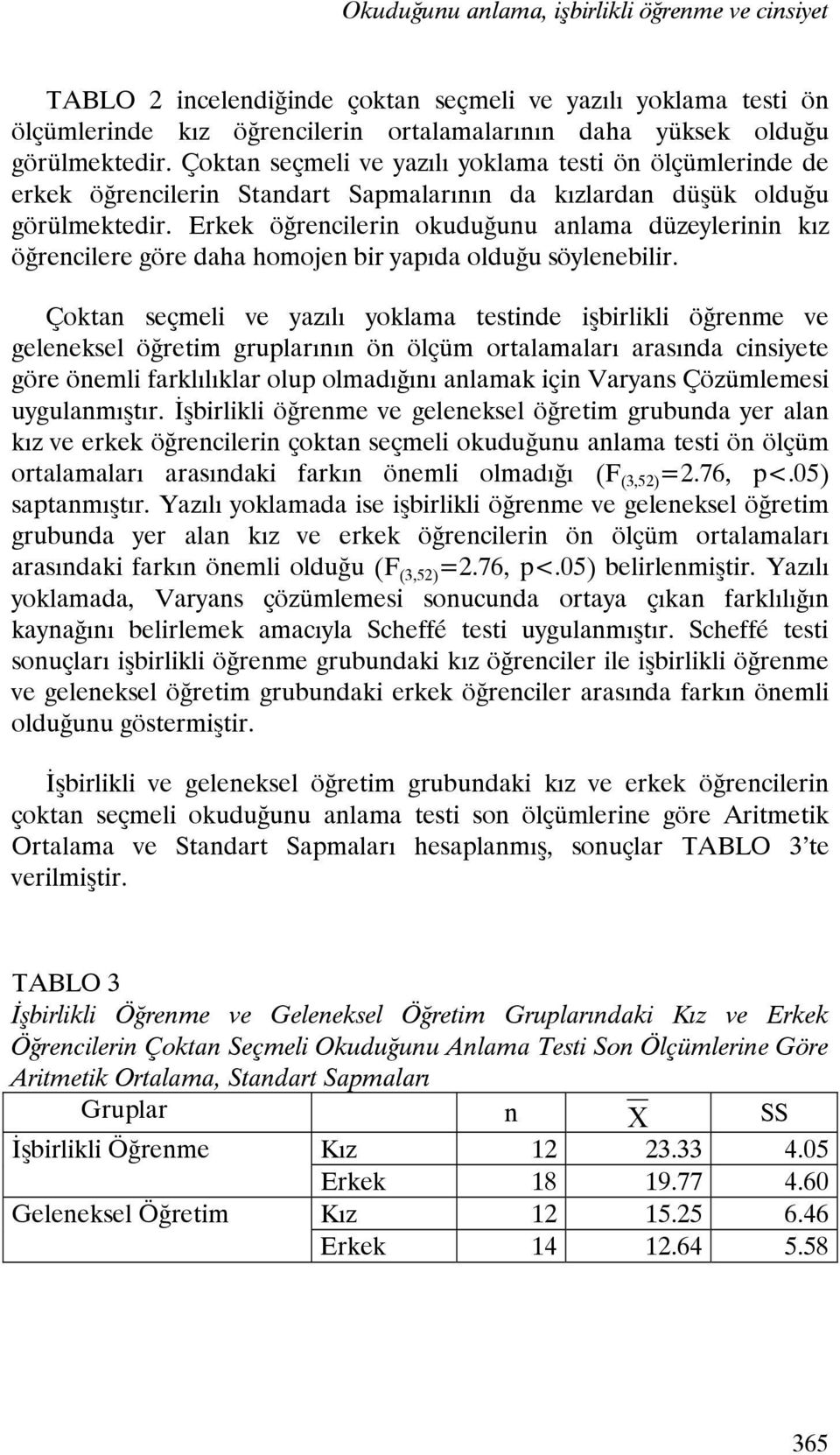 Erkek öğrencilerin okuduğunu anlama düzeylerinin kız öğrencilere göre daha homojen bir yapıda olduğu söylenebilir.