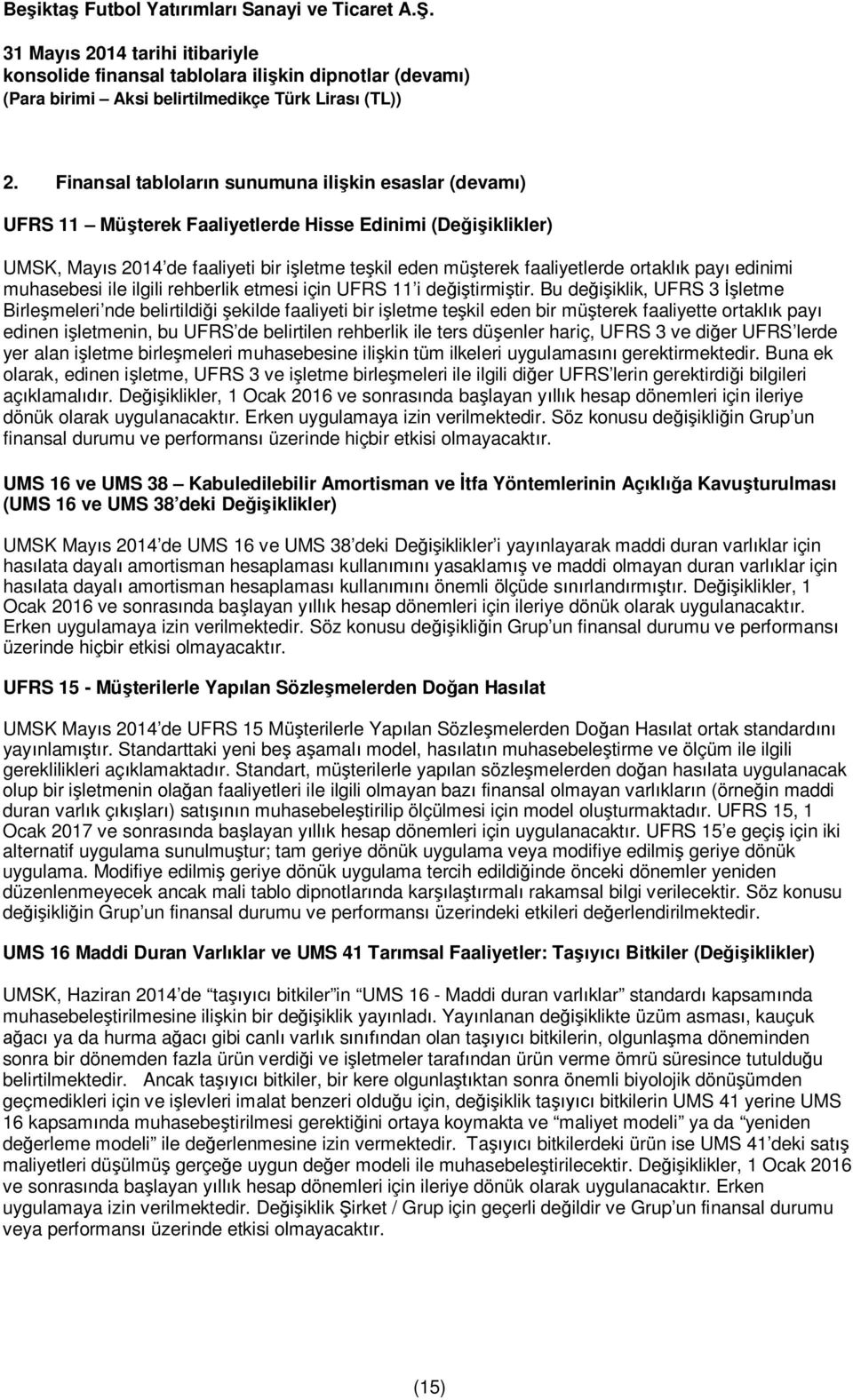 Bu değişiklik, UFRS 3 İşletme Birleşmeleri nde belirtildiği şekilde faaliyeti bir işletme teşkil eden bir müşterek faaliyette ortaklık payı edinen işletmenin, bu UFRS de belirtilen rehberlik ile ters