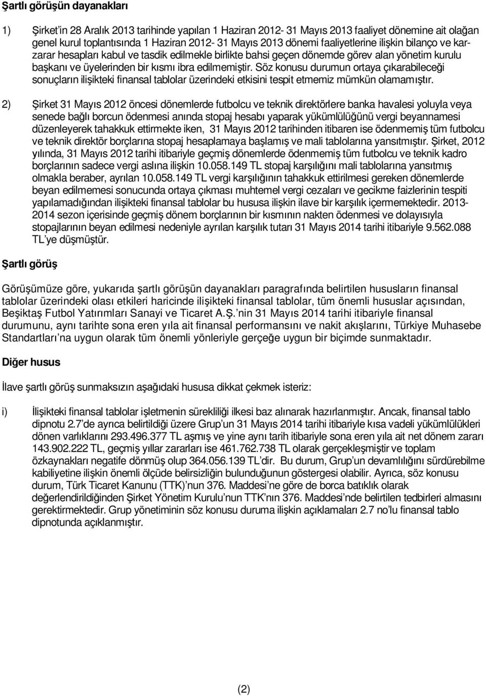 Söz konusu durumun ortaya çıkarabileceği sonuçların ilişikteki finansal tablolar üzerindeki etkisini tespit etmemiz mümkün olamamıştır.