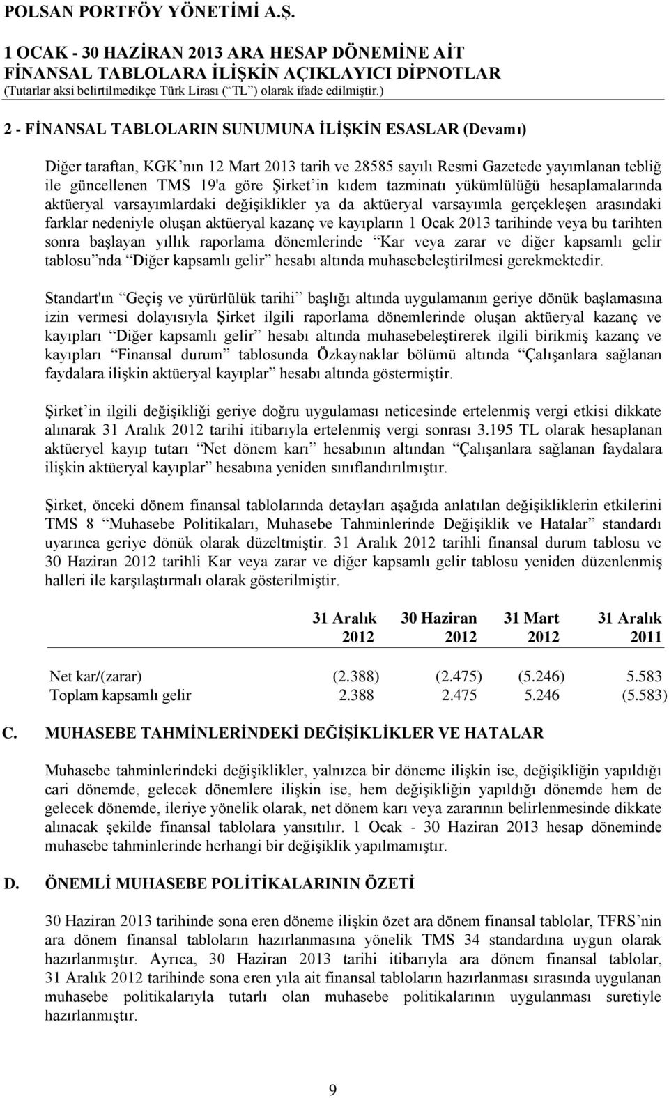 tarihinde veya bu tarihten sonra başlayan yıllık raporlama dönemlerinde Kar veya zarar ve diğer kapsamlı gelir tablosu nda Diğer kapsamlı gelir hesabı altında muhasebeleştirilmesi gerekmektedir.