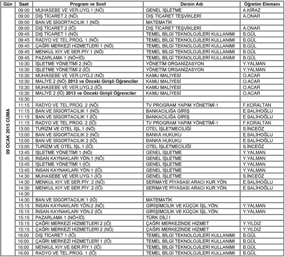 GÜL 09:45 MENKUL KIY.VE SER.PİY.1 (NÖ) TEMEL BİLGİ TEKNOLOJİLERİ KULLANIMI B.GÜL 09:45 PAZARLAMA 1 (NÖ+İÖ) TEMEL BİLGİ TEKNOLOJİLERİ KULLANIMI B.