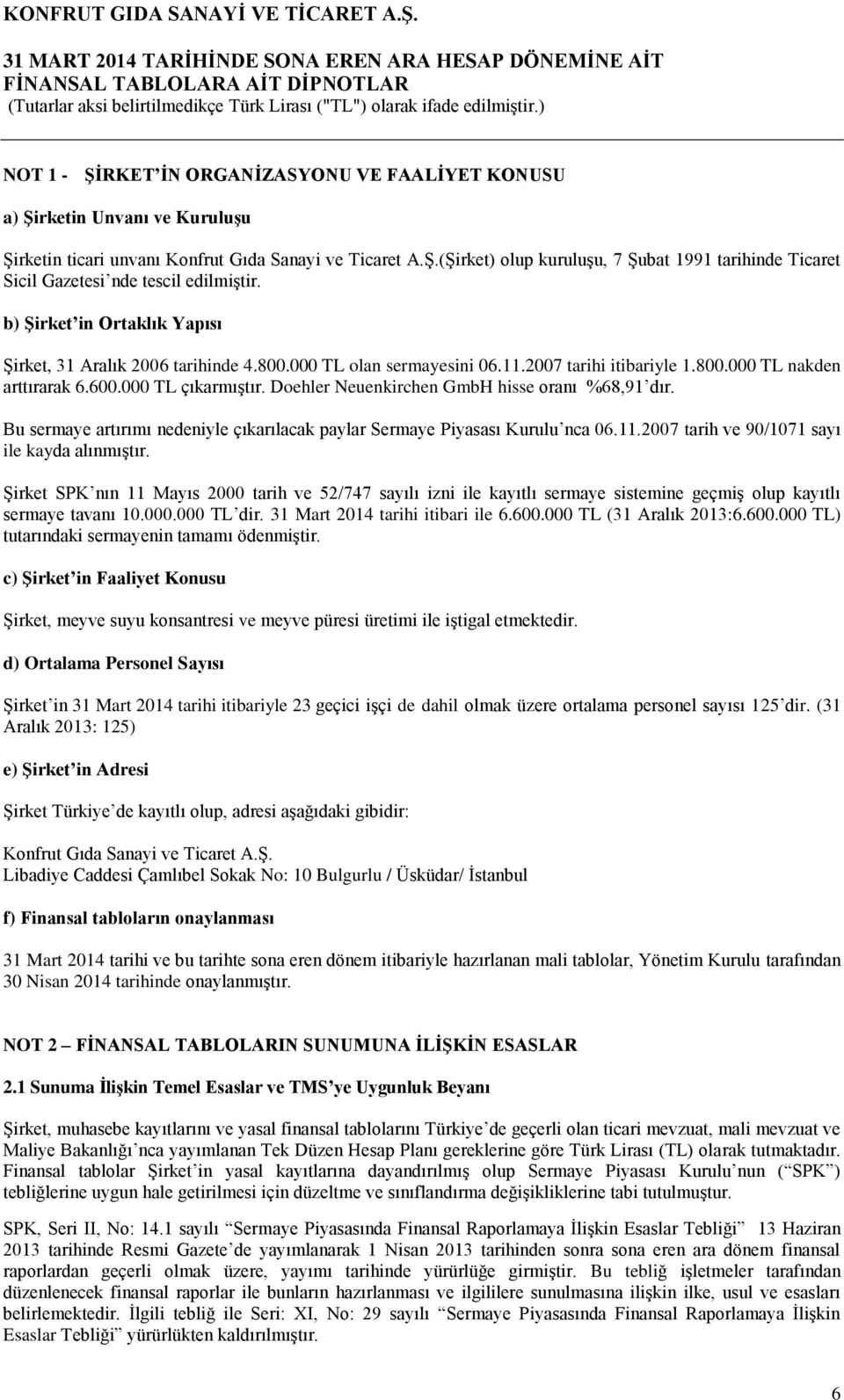 Doehler Neuenkirchen GmbH hisse oranı %68,91 dır. Bu sermaye artırımı nedeniyle çıkarılacak paylar Sermaye Piyasası Kurulu nca 06.11.2007 tarih ve 90/1071 sayı ile kayda alınmıştır.