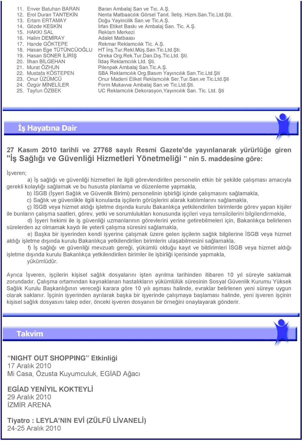 Hasan Ege TÜTÜNCÜOĞLU HT İnş.Tur.Rekl.Müş.San.Tic.Ltd.Şti. 19. Hasan SONER İLİRİŞ Oreka Org.Rek.Tur.Dan.Dış.Tic.Ltd. Şti. 20. İlhan BİLGEHAN İldaş Reklamcılık Ltd. Şti. 21.