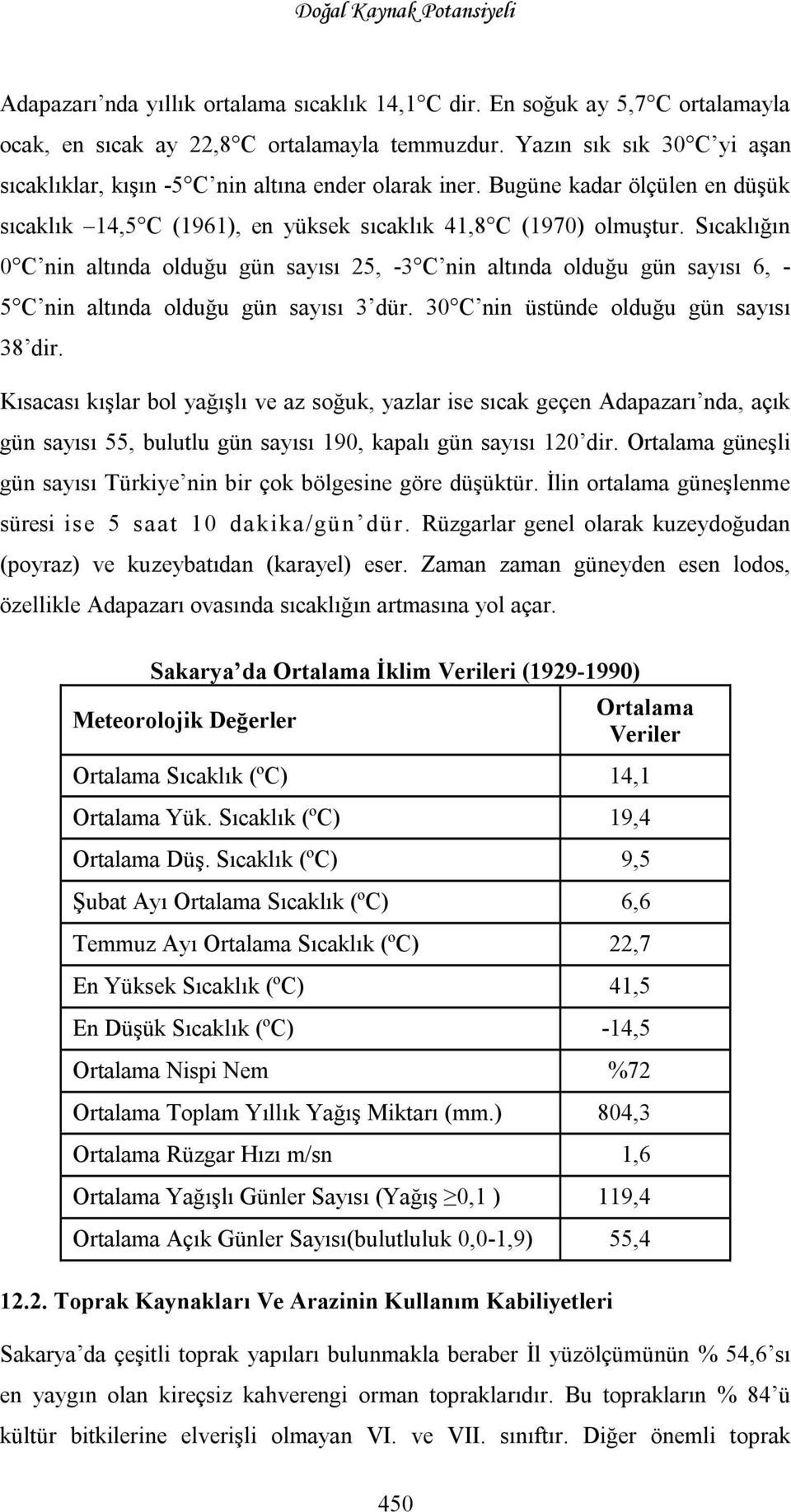 Sıcaklığın 0 C nin altında olduğu gün sayısı 25, -3 C nin altında olduğu gün sayısı 6, - 5 C nin altında olduğu gün sayısı 3 dür. 30 C nin üstünde olduğu gün sayısı 38 dir.