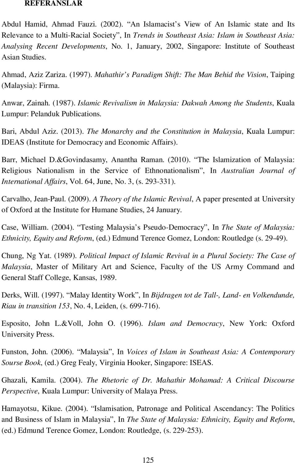 1, January, 2002, Singapore: Institute of Southeast Asian Studies. Ahmad, Aziz Zariza. (1997). Mahathir s Paradigm Shift: The Man Behid the Vision, Taiping (Malaysia): Firma. Anwar, Zainah. (1987).