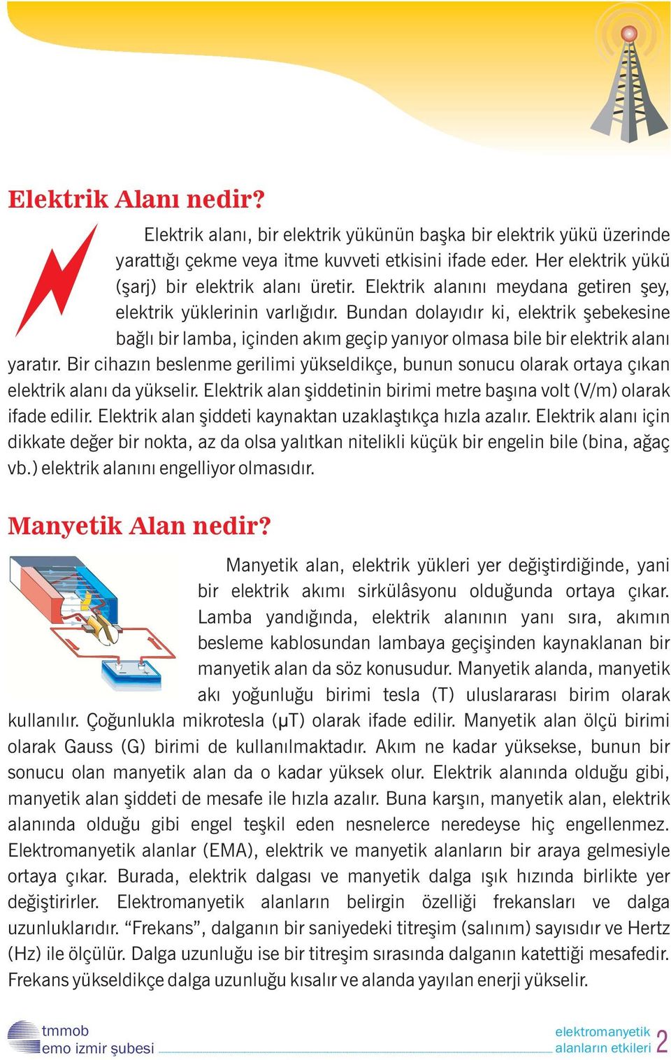 Bir cihazın beslenme gerilimi yükseldikçe, bunun sonucu olarak ortaya çıkan elektrik alanı da yükselir. Elektrik alan şiddetinin birimi metre başına volt (V/m) olarak ifade edilir.