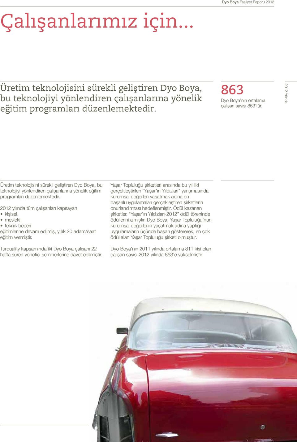 2012 yılında tüm çalışanları kapsayan kişisel, mesleki, teknik beceri eğitimlerine devam edilmiş, yıllık 20 adam/saat eğitim vermiştir.