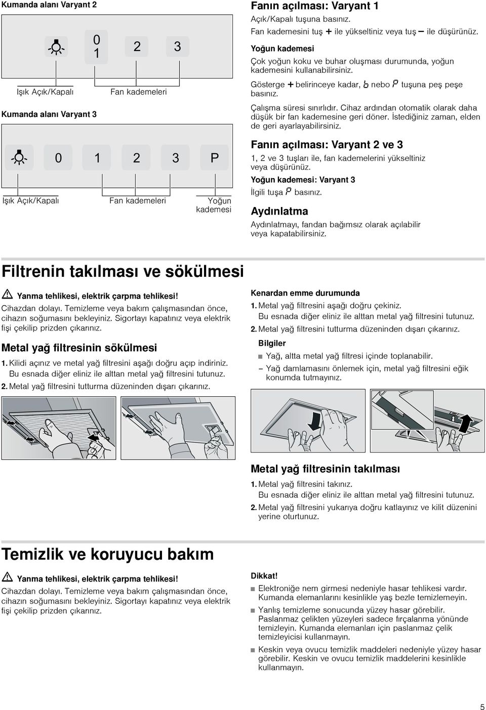 Kumanda alanı Varyant 3 Çalışma süresi sınırlıdır. Cihaz ardından otomatik olarak daha düşük bir fan kademesine geri döner. İstediğiniz zaman, elden de geri ayarlayabilirsiniz.