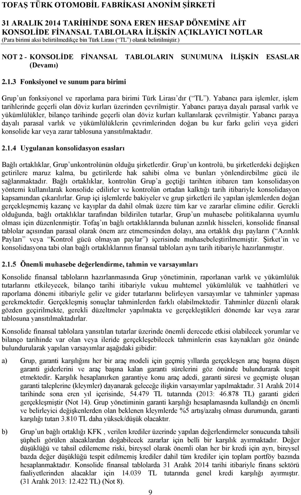 Yabancı paraya dayalı parasal varlık ve yükümlülükler, bilanço tarihinde geçerli olan döviz kurları kullanılarak çevrilmiştir.