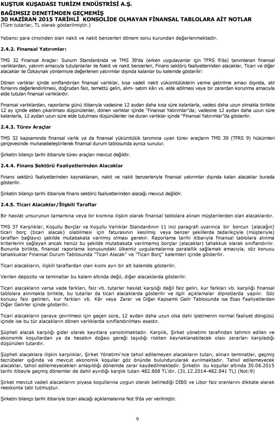 nakit benzerleri, Finans sektörü faaliyetlerinden alacaklar, Ticari ve diğer alacaklar ile Özkaynak yöntemiyle değerlenen yatırımlar dışında kalanlar bu kalemde gösterilir: Dönen varlıklar içinde